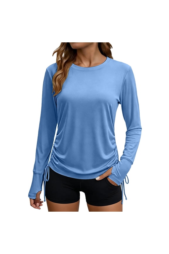 Women's UPF50+ Rash Guard UPF Long Sleeve Swimsuits Top UV Sun Protection Side Ruched Swim Shirts for Woman