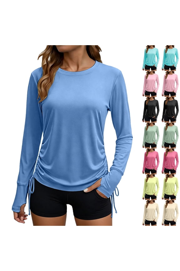 Women's UPF50+ Rash Guard UPF Long Sleeve Swimsuits Top UV Sun Protection Side Ruched Swim Shirts for Woman