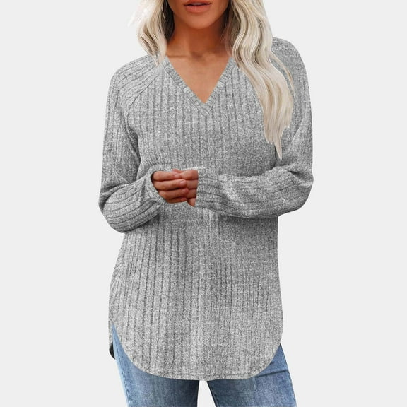 ZZwxWA Women's V Neck Sweater Ribbed Knitting Lightweight Soft Pullover Long Sleeve Tops Business Casual Fall Outfits Trendy