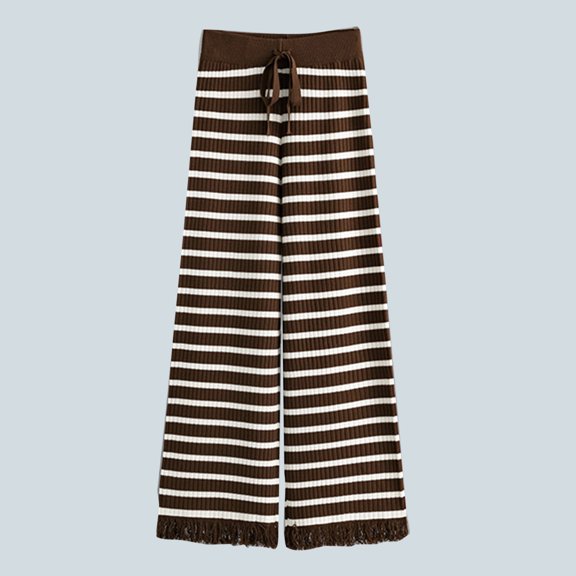 ZZwxWA Women's Wide Leg Pants Casual Striped Ribbed Knit Trousers Trendy High Waisted Loose Elastic Flare Palazzo Lounge Pants