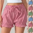 thumbnail image 1 of ZZwxWA Women's Y2k Cute Gingham Shorts Smocked Paper Bag Shorts Plaid Wide Leg Ruffle Shorts, 1 of 5