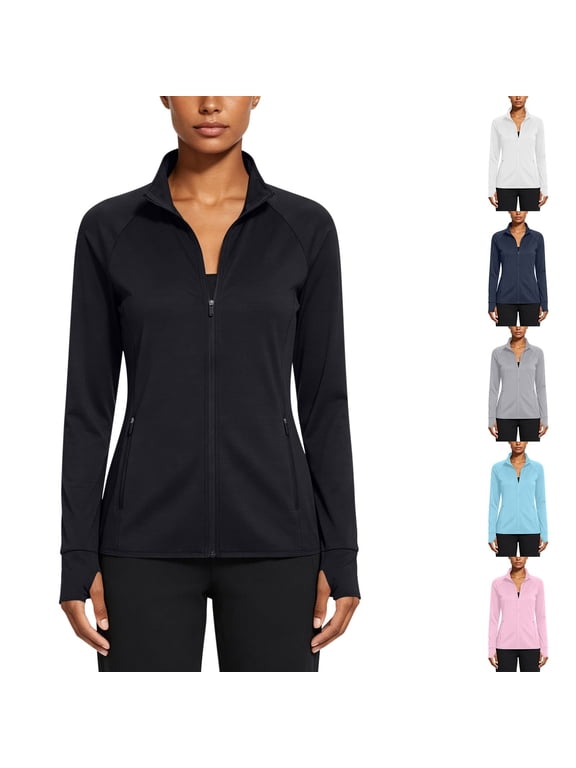 Women’s Zip Up Athletic Jackets Lightweight Slim Fit with Pockets for Workout Gym Running Yoga