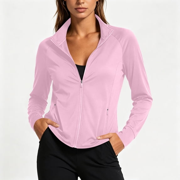 ZZwxWA Women’s Zip Up Athletic Jackets Lightweight Slim Fit with Pockets for Workout Gym Running Yoga