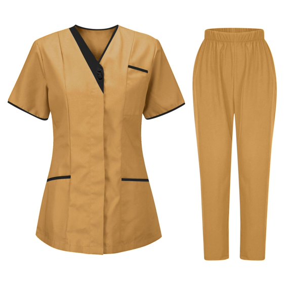 ZZwxWA Womens 2 Piece Outfit Scrub Set Short Sleeve Scrubs Tops and Elastic Waisted Pants Medical Uniform Nursing Workwear
