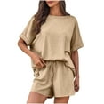 thumbnail image 1 of ZZwxWA Womens 2 Piece Outfits Summer Oversized Short Sleeve Tops High Waisted Shorts Sweatsuits Set Baggy Comfy Lounge Sets, 1 of 6