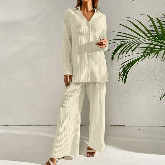 ZZwxWA Womens 2 Piece Pajamas Sleepwear Soft Button Down Shirt Loungewear Long Sleeve Pjs Set