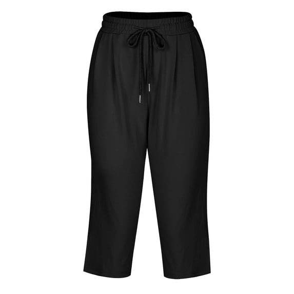ZZwxWA Womens 2025 Pants Elastic Sports with Pocket Casual Drawstring Slim Slit Cute Running Solid Straight Below the Knee High Waist Trousers Black L