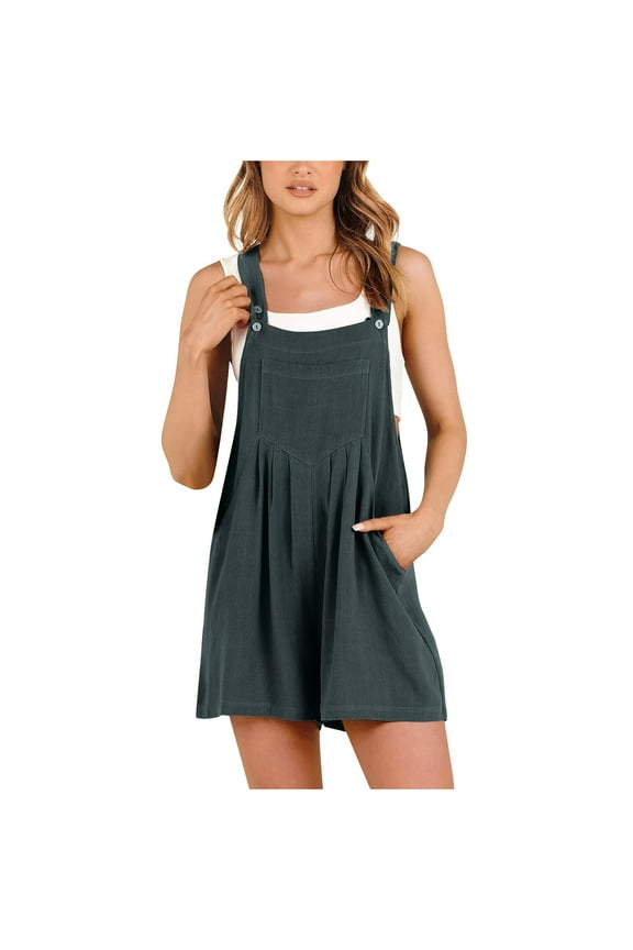 Womens 2025 Pants Wide Leg Suspender Cold Shoulder Cotton Linen Flowy Strap with Pocket Holiday Beach Pleated Comfy Solid Rompers Loose Trousers Blue XXL