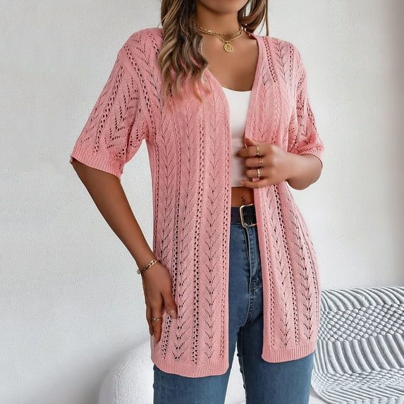 ZZwxWA Womens 2025 Summer Crochet Cardigan Lightweight Sweaters Short Sleeve Open Front Sun Protection Kimono Knit Cover Ups