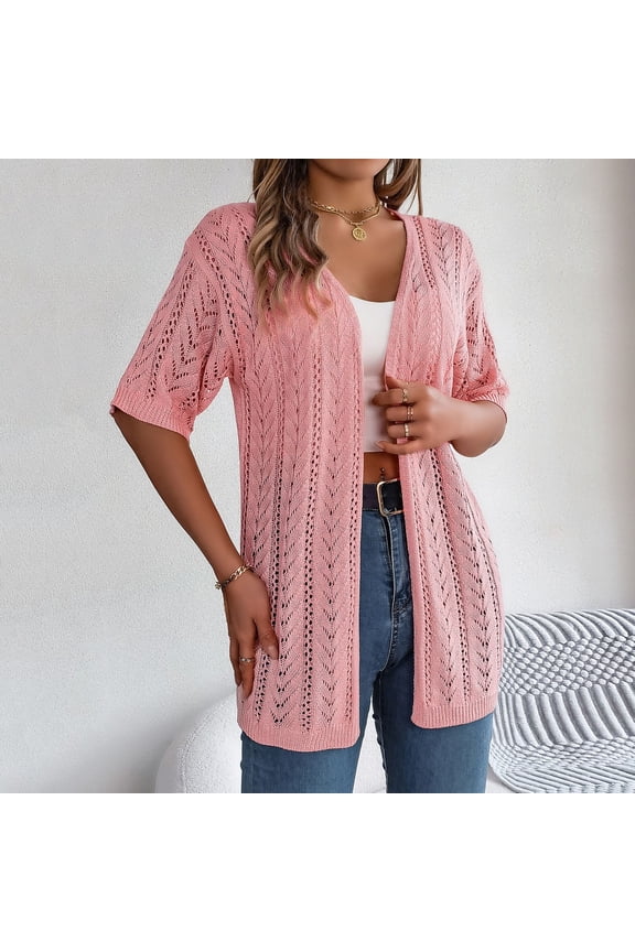 Womens 2025 Summer Crochet Cardigan Lightweight Sweaters Short Sleeve Open Front Sun Protection Kimono Knit Cover Ups