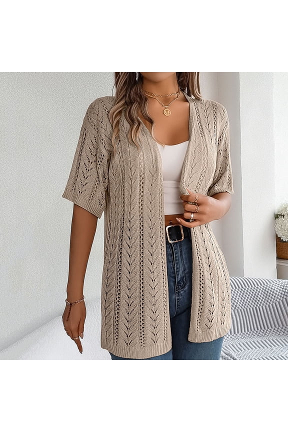 Womens 2025 Summer Crochet Cardigan Lightweight Sweaters Short Sleeve Open Front Sun Protection Kimono Knit Cover Ups
