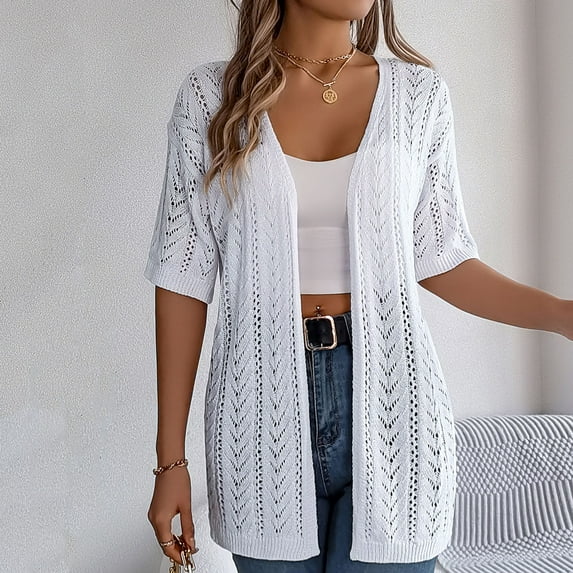 ZZwxWA Womens 2025 Summer Crochet Cardigan Lightweight Sweaters Short Sleeve Open Front Sun Protection Kimono Knit Cover Ups