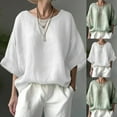 thumbnail image 1 of ZZwxWA Womens 2025 Summer Spring Tops 3/4 Sleeve Casual Loose Tunic Flowy Blouses Cotton Linen Tops Oversized Linen Shirts, 1 of 6
