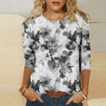 thumbnail image 1 of ZZwxWA Womens 3/4 Length Sleeve Tops Casual Round Neck Tunic Shirts Spring Summer Basic Tees Loose Fit Business Work Blouse, 1 of 4