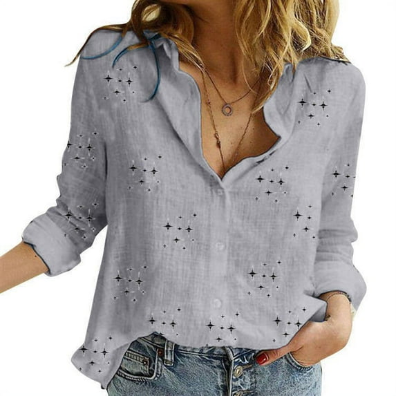 ZZwxWA Womens 3/4 Sleeve Lapel V Neck Tops Button Down Oversize Relaxed Fit Blouse Solid Comfy Vintage Casual Summer T-Shirt Gray XL