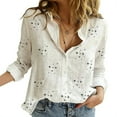 thumbnail image 1 of ZZwxWA Womens 3/4 Sleeve Lapel V Neck Tops Button Down Oversize Relaxed Fit Blouse Solid Comfy Vintage Casual Summer T-Shirt White L, 1 of 6