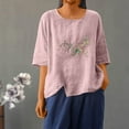 thumbnail image 1 of ZZwxWA Womens 3/4 Sleeve Linen Shirts Lace Embroidery Tops Petite Length Summer Spring Elegant Casual Trendy Blouse, 1 of 6