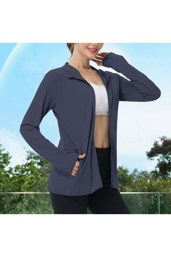 Womens 50+ Sun Protection Shirt Printed UV Hoodie Jacket Full Zip with Pockets Athletic Jackets Lightweight Quick Dry Running Workout
