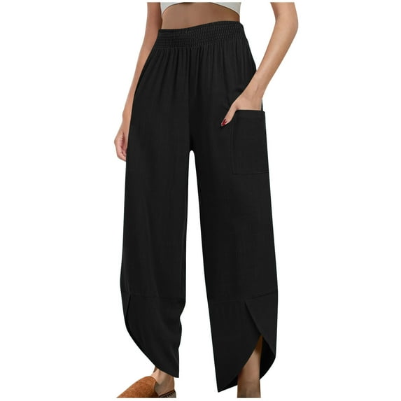 ZZwxWA Womens Baggy Wide Leg Pants Casual Elastic Waisted Palazzo Harem Pants High Waisted Flowy Lounge Pants with Pockets Holiday