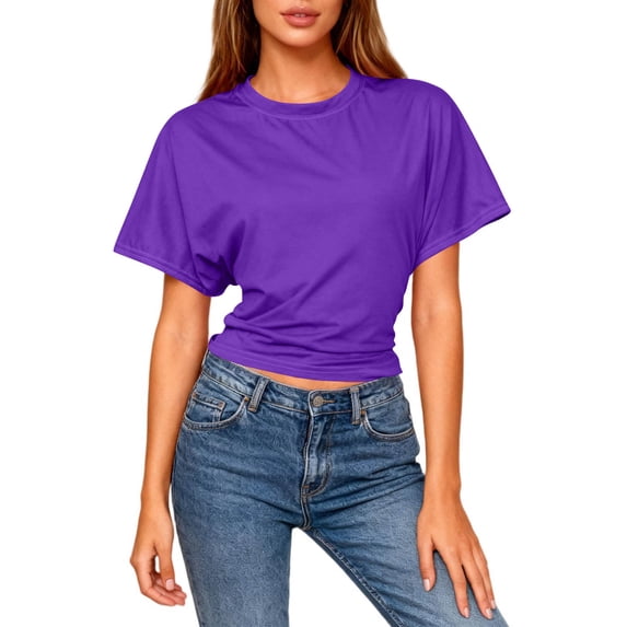 ZZwxWA Womens Batwing Short Sleeve Tops Summer Cropped T Shirts Round Neck Casual Fashion Basic Tee Beach Soft Blouses
