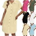 thumbnail image 1 of ZZwxWA Womens Button Down Shirt Dress Summer Cotton Linen Dress V-Neck Mini Dress Casual Short Sleeve Loose Tunic Dresses, 1 of 7