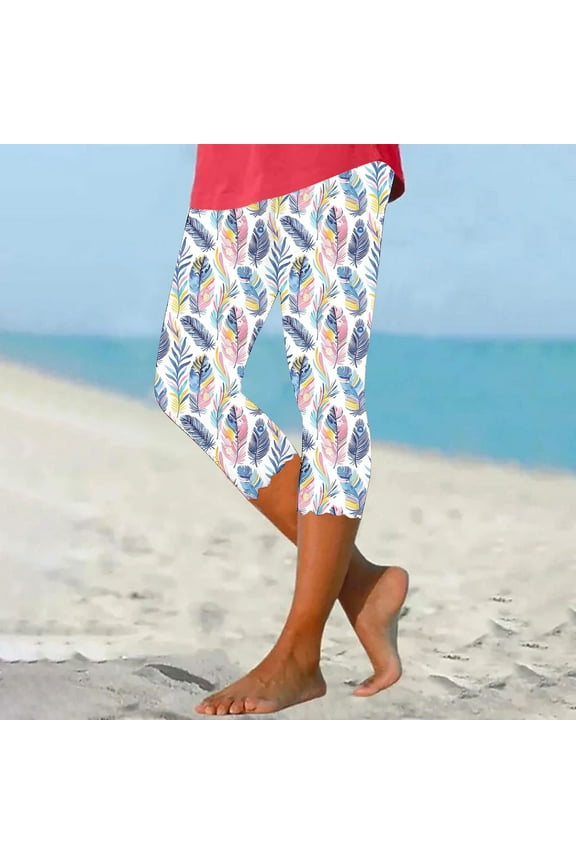 Womens Capris for Summer Dressy Cropped High Waist Yoga Pants Comfy Stretchy Leggings Workout Compression Pants Floral Print