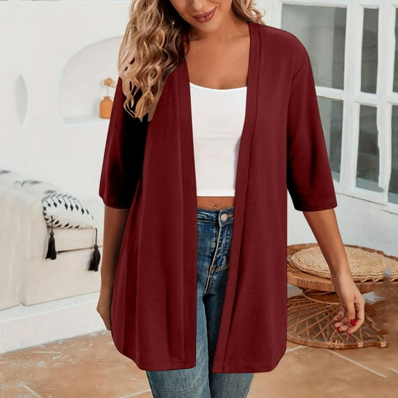 ZZwxWA Womens Cardigans Trendy Autumn 3/4 Sleeve Cardigan Lightweight Cardigan for Women Casual Draped Cardigans Fall Shrugs Basic Coverups