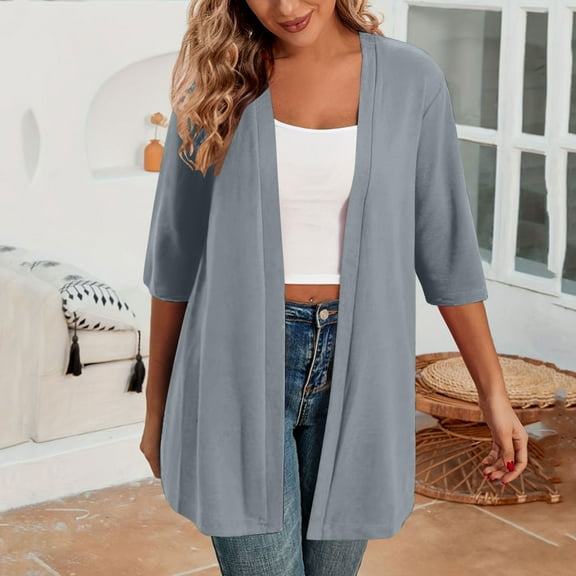 ZZwxWA Womens Cardigans Trendy Autumn 3/4 Sleeve Cardigan Lightweight Cardigan for Women Casual Draped Cardigans Fall Shrugs Basic Coverups