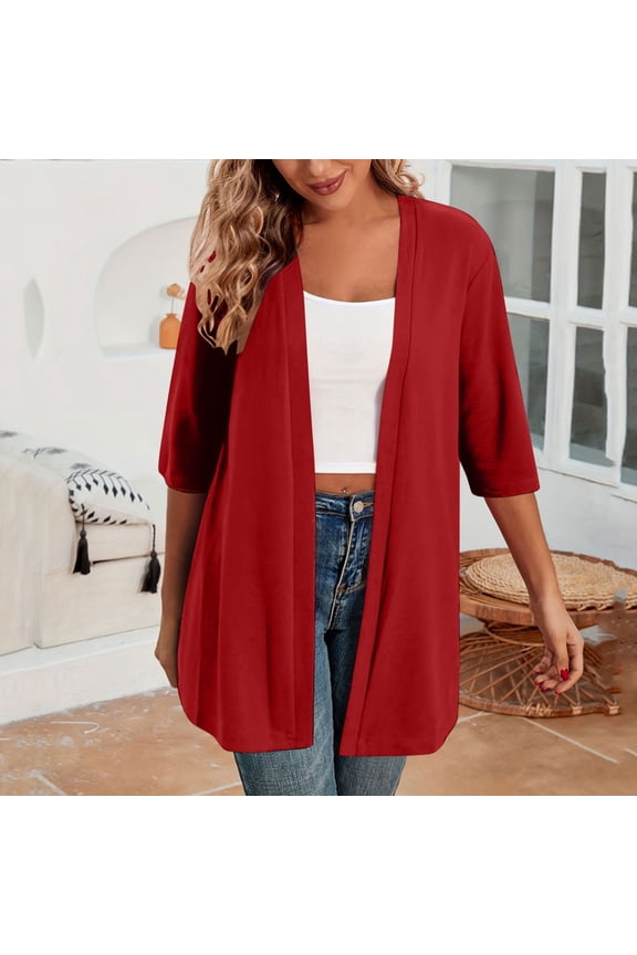 Womens Cardigans Trendy Autumn 3/4 Sleeve Cardigan Lightweight Cardigan for Women Casual Draped Cardigans Fall Shrugs Basic Coverups