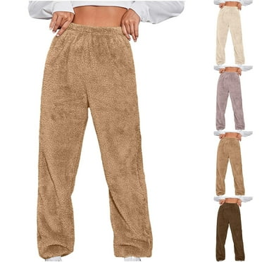 ZZwxWA Womens Casual Fleece Sherpa Pant Winter Thermal Teddy Fuzzy Trouser Trendy Soft Furry Elastic Waist Lounge Pants