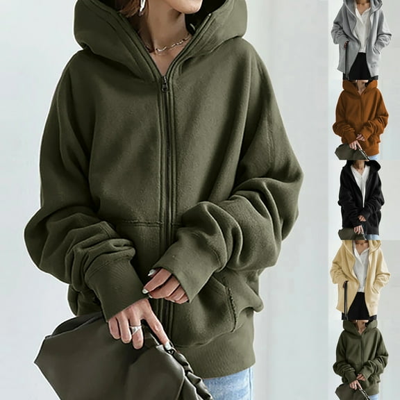 ZZwxWA Womens Casual Hoodies Oversized Zip Up Hoodie Jacket Tunic Sweatshirt Winter Warm Long Hooded Jacket Coats