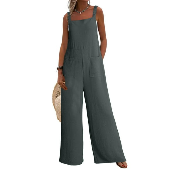 ZZwxWA Womens Casual Jumpsuits Front Pocket Elasticity Straps Loose Overalls One Piece Sleeveless Wide Leg Pant Romper