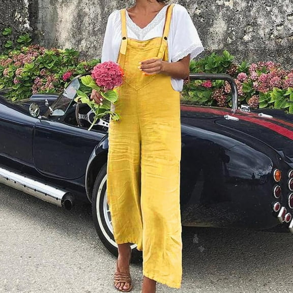 ZZwxWA Womens Casual Overalls Cotton Linen Adjustable Straps Baggy Pants Wide Leg Jumpsuits with Pockets Solid Color