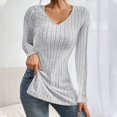 thumbnail image 1 of ZZwxWA Womens Casual V Neck Tops Ribbed Knit Sweaters Basic Tee Shirts Long Sleeve Side Slit Pullover 2025 Fall Tunic Blouse, 1 of 5