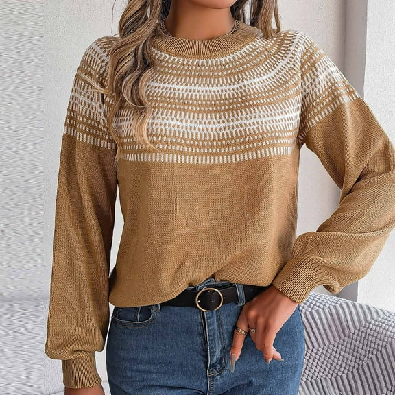 ZZwxWA Womens Colorblock Striped Print Drop Shoulder Sweater, Casual Loose Long Sleeve Round Neck Pullover Knitwear Tops