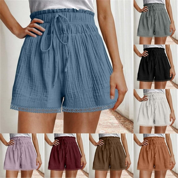 ZZwxWA Womens Drawstring Waist Shorts with Frayed Hem Elastic Waistband Casual Summer Distressed Shorts with Pockets Ladies Solid Color Sports Shorts