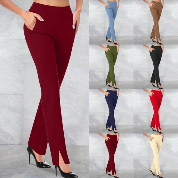 ZZwxWA Womens Dress Pants Belly Control Yoga Work Pants High Waisted Office Bootleg Pants Casual Stretch Slacks with Pocket