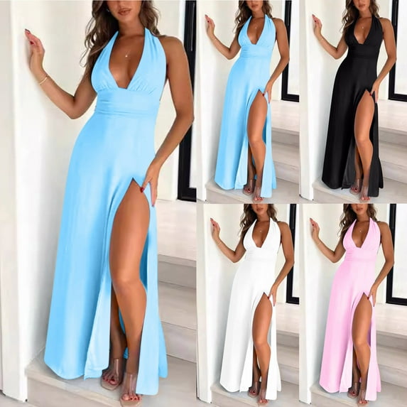 ZZwxWA Womens Elegant Sleeveless Dresses Open Back Slim Lace Up Evening Elegance Club Party Dress Cocktail High Waist