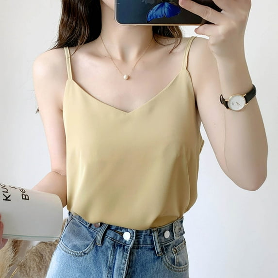 ZZwxWA Womens Fashion Chiffon Sleeveless Blouse Camisoles Solid Tank Tee Shirt Ladies Loose Round Neck Flowy Tops All-match Summer Holiday