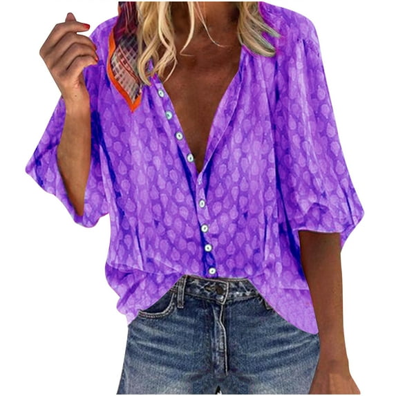 ZZwxWA Womens Fashion Tops 2025 Oversized Button Down Shirts V Neck Print Long Sleeve Work Blouse Dressy Casual Palazzo Tops