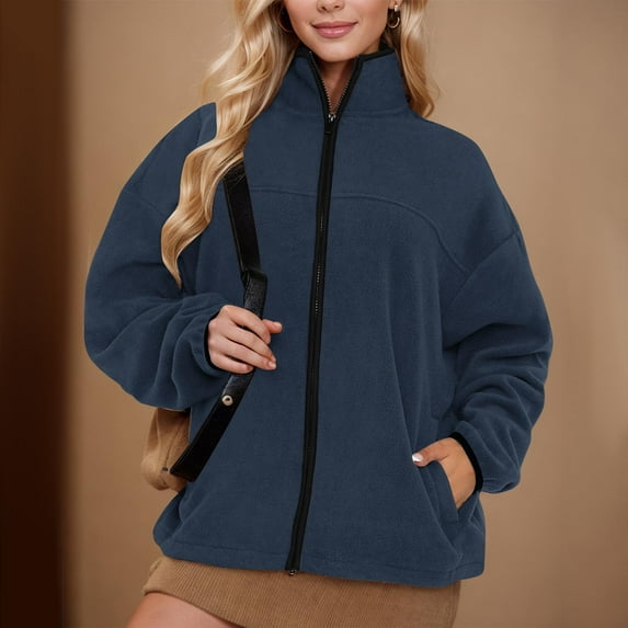 ZZwxWA Womens Fleece Zip Up Jacket Sherpa Stand Collar Jacket Long Sleeve Fuzzy Jacket Coats Outerwear with Pockets