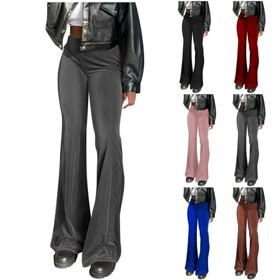ZZwxWA Womens High Waisted Velvet Flare Pants Y2K Velour Long Bell Bottom Trousers Bootcut Yoga Pant Micro Pants Women's Work Office Casual Loose Baggy