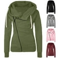 thumbnail image 1 of ZZwxWA Womens Hoodies Oblique Zipper Fleece Drawstring Sweatshirts Warm Casual Lightweight Jacket Top with Pocket, 1 of 7