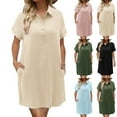thumbnail image 1 of ZZwxWA Womens Lapel Button Down Dresses Henley Neck Dress with Pocket Summer Short Sleeve Dresses Casual Trendy Plain Dress Solid Color, 1 of 5