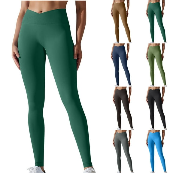 ZZwxWA Womens Leggings Crossover Waist Butt Lifting Seamless Workout Pants Soft Stretchy Belly Control Athletic Yoga Pants