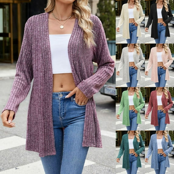 ZZwxWA Womens Lightweight Cardigans Long Sleeve Open Front Casual Loose Sweaters Trendy Fall Dressy Cardigan Jackets