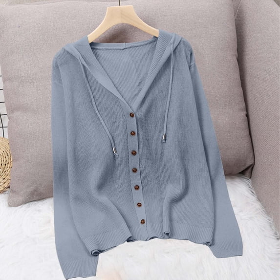 ZZwxWA Womens Lightweight Hooded Cardigan Button Down Long Sleeve Soft Knit Sweater Jacket