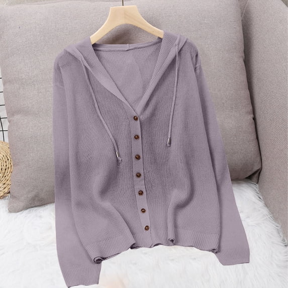 ZZwxWA Womens Lightweight Hooded Cardigan Button Down Long Sleeve Soft Knit Sweater Jacket