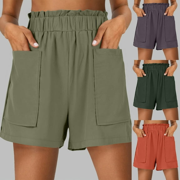 ZZwxWA Womens Linen Casual Shorts High Waisted Comfy Shorts Summer Cotton Pull On Shorts with Pockets