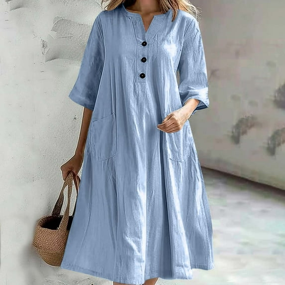 ZZwxWA Womens Linen Dress Long Sleeve Tiered Flowy Maxi Dresses Shirt Dress Casual Button up Maxi Dress Shift Beach Sundress